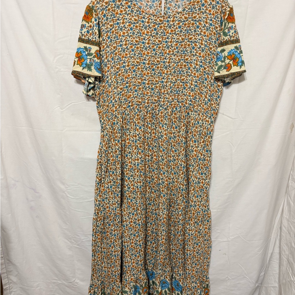 Prairie Dress in a medium ditsy floral print, cap sleeve and tiered midi. - Picture 2 of 11